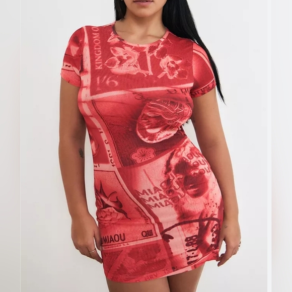 Miaou UO Exclusive Billie Stamp Print Mini Dress, Pink Rose Orchid Print - Picture 2 of 14